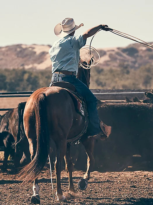 Men's Wrangler® Performance Snap Short Sleeve Plaid Shirt In Skye Blue 112344595