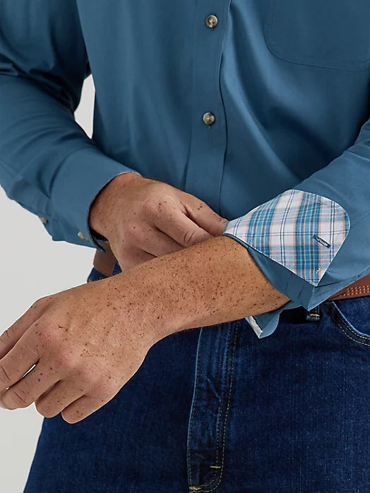 Men's Wrangler® George Strait™ Long Sleeve Button Down One Pocket Shirt In Steel Blue 112344866
