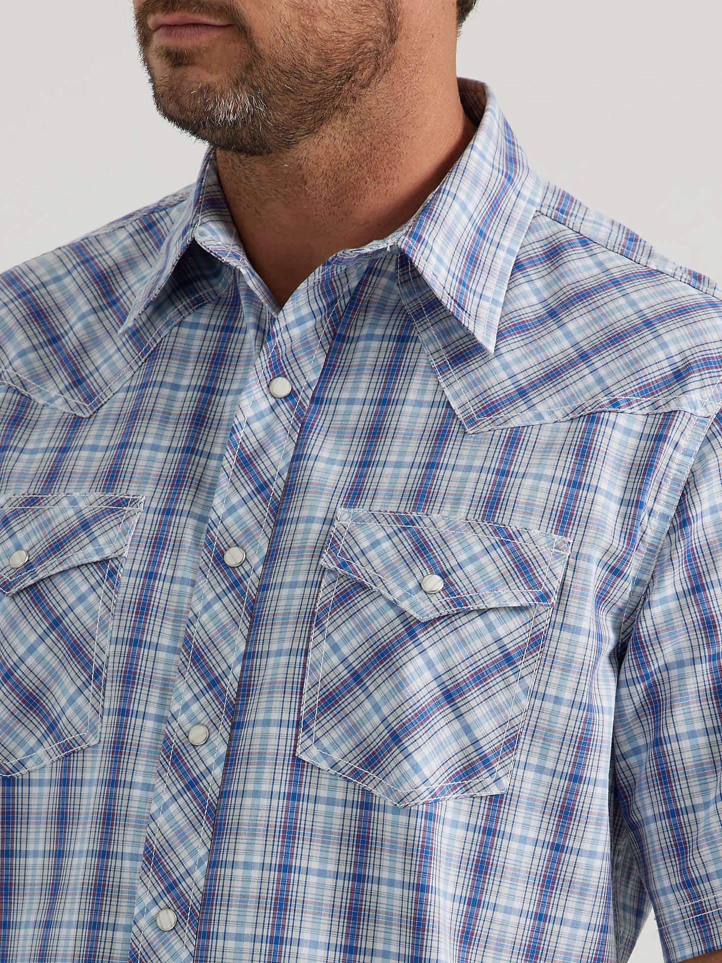 Men's Wrangler® 20X® Competition Advanced Comfort Short Sleeve Western Snap Print Shirt In River Plaid 112346044