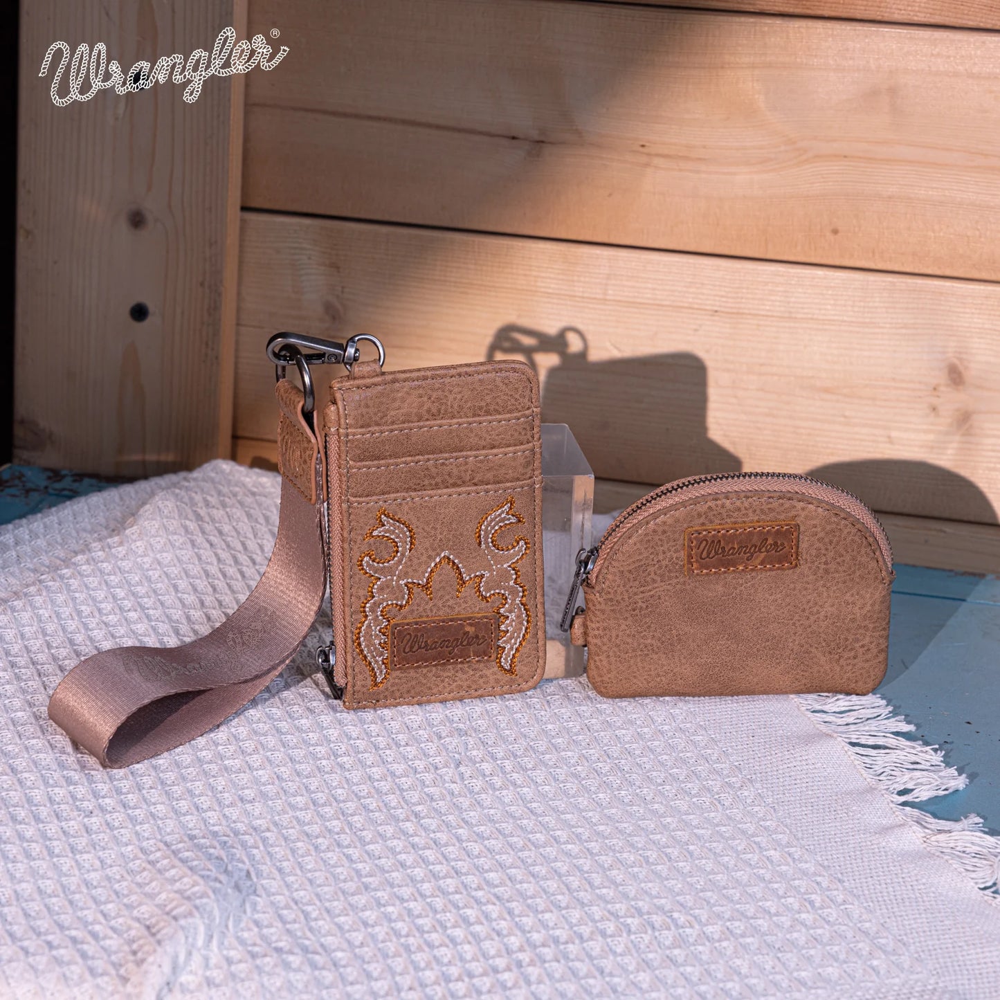 Wrangler® Embroidered Dual Pouch Wristlet Khaki WG145-W007KH