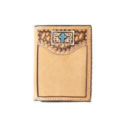 3D® Men's Trifold Style Wallet Turquoise Cross Concho Tan D250012908