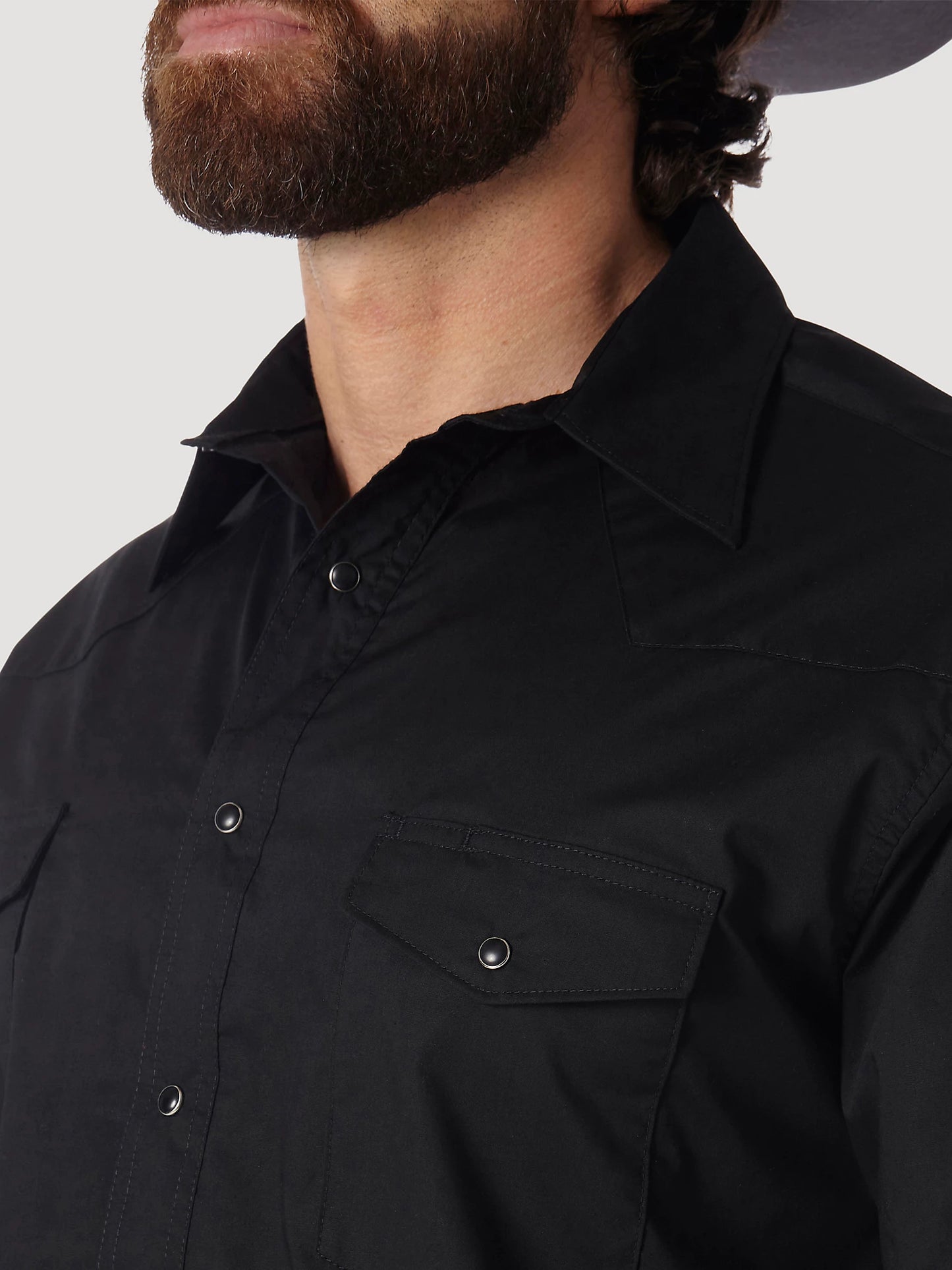 Wrangler® Western Snap Shirt Long Sleeve Solid Broadcloth In Black 71105BK