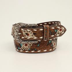 Ariat® Women's Belt 1 1/4" - 1 1/2" Floral Pierced Lacing Brown A1533102