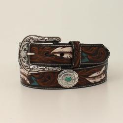 Ariat® Women's Belt Feather Floral Embossed Oval Concho Brown A1533602