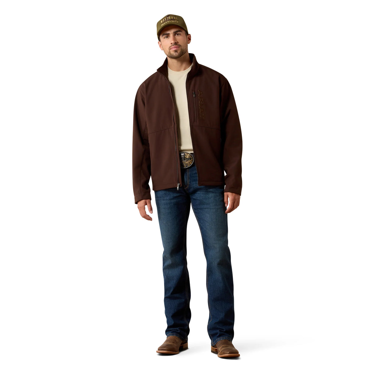 Ariat® Men's Chest Logo Softshell Mole Brown Jacket 10079279