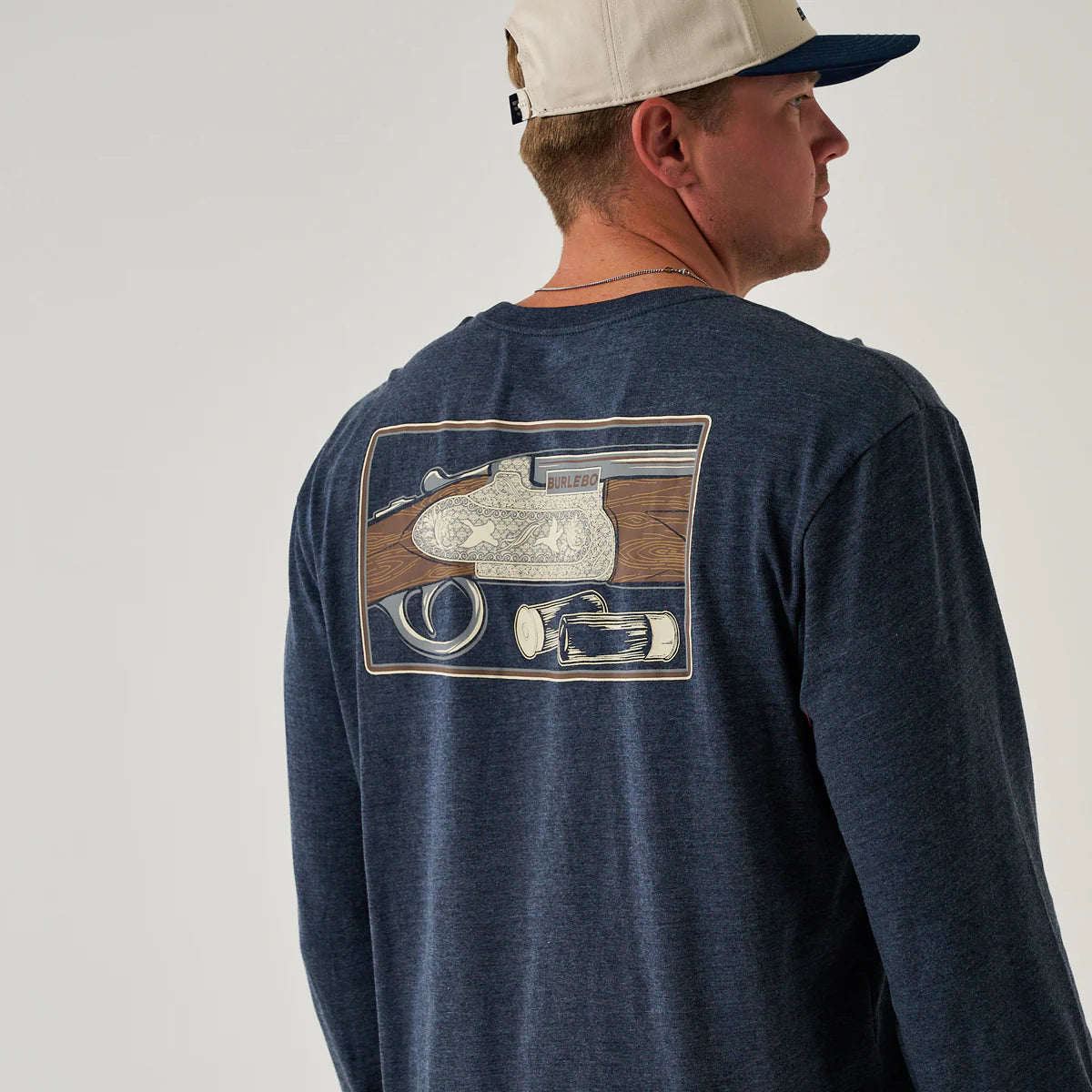 Burlebo® Men's Long Sleeve Tee BURLEBO Shotgun - Heather Navy LST-SHGN-HN