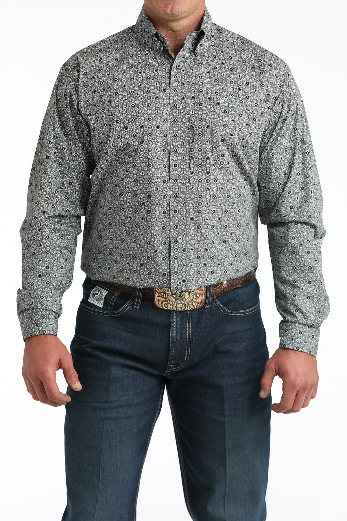 Cinch® Men's Gray Geometric Print Button-Down Shirt MTW1106005