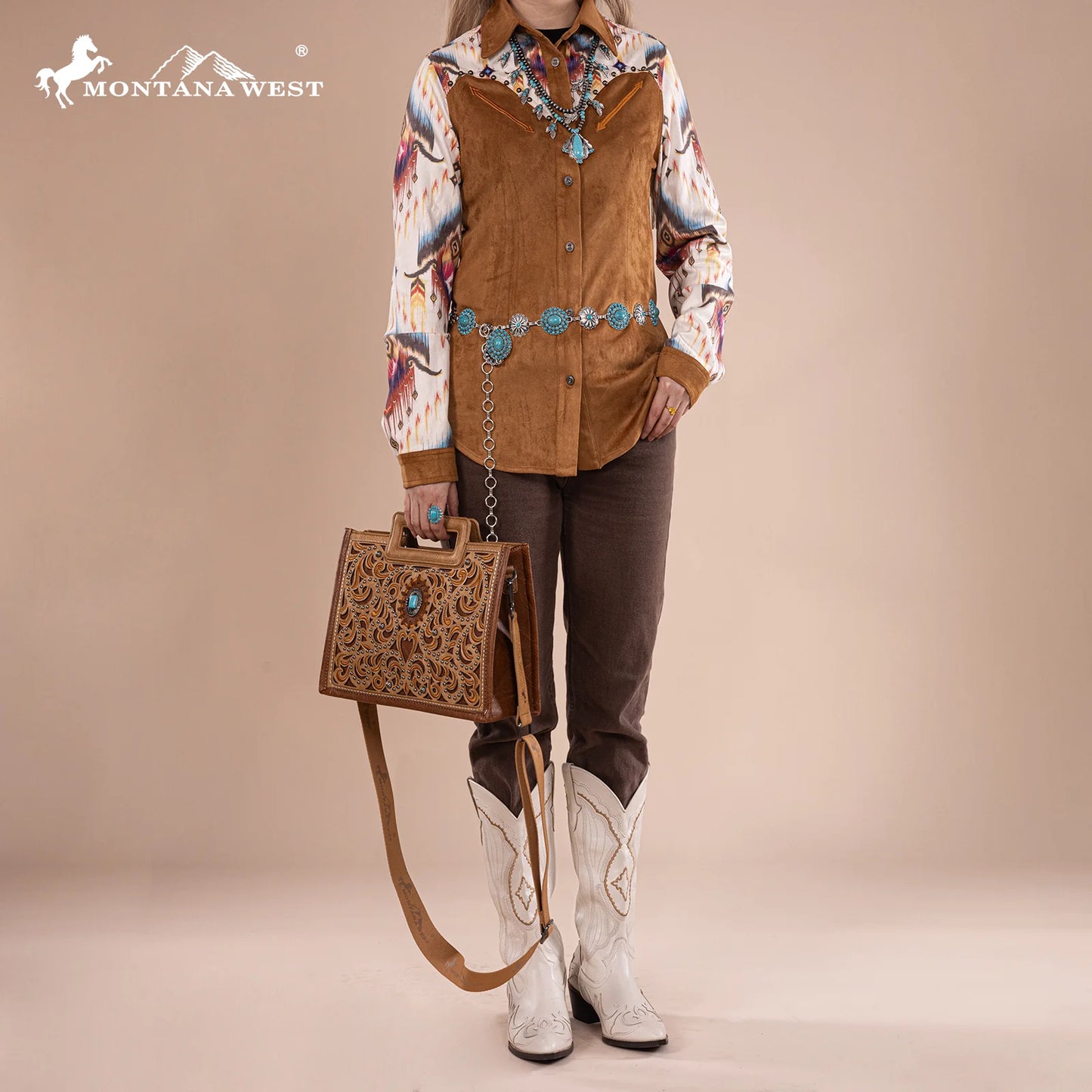 Montana West U.S.A.® Cut-Out Embroidered Collection Tote/Crossbody MW1326-8122BR