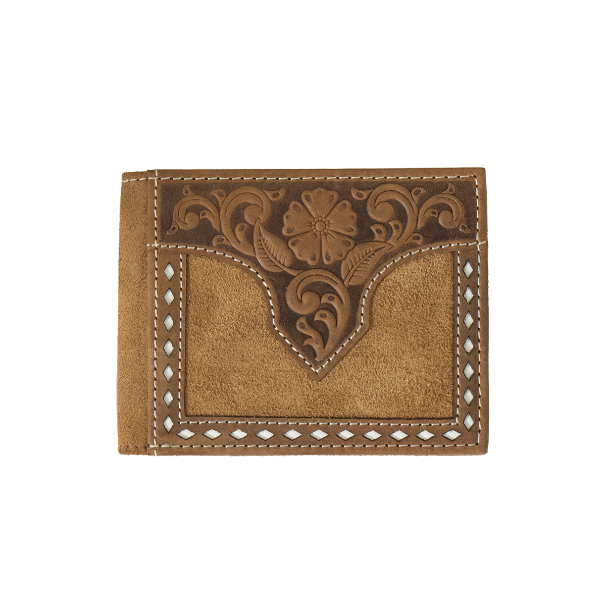 Nocona® Bifold Wallet Floral Embossed White Buck Lacing Tan N5415908