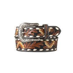 Nocona® Women's Belt 1 7/8" - 1 1/2" Tooled Sunflower Buck Lacing Black N320005401