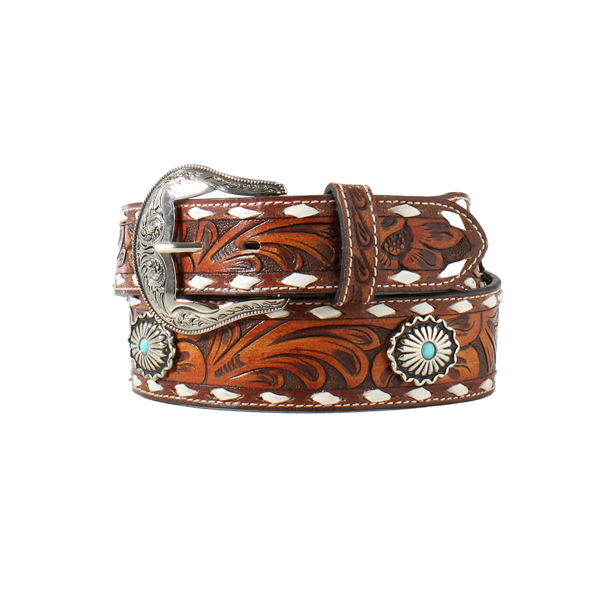 Nocona® Women's Belt 1 7/8" - 1 1/2" Tooled Buck Lacing Tan