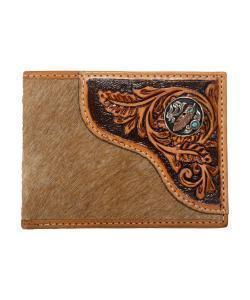 Nocona® Men's Bifold Wallet Tooled Overlay Feather Concho Tan N500049008