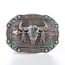 Nocona® Rectangle Arrow Skull Feather Buckle 37007