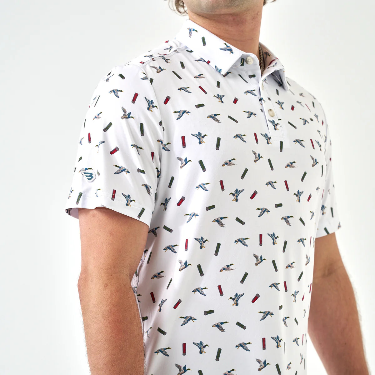 Burlebo® Men's Performance Polo Ducks And Shells - White PP-DKSH-W