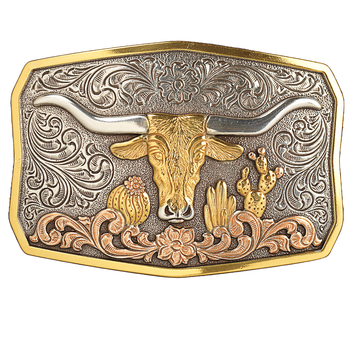 Nocona® Rectangle Longhorn Cactus Antique Silver And Antique Gold 37910