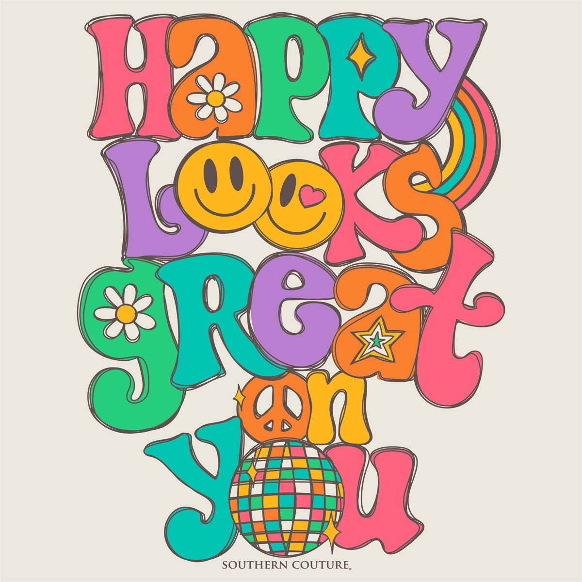 Southern Couture® Women's Premium Happy Looks Great On You Front Print White T-Shirt SC1441VW