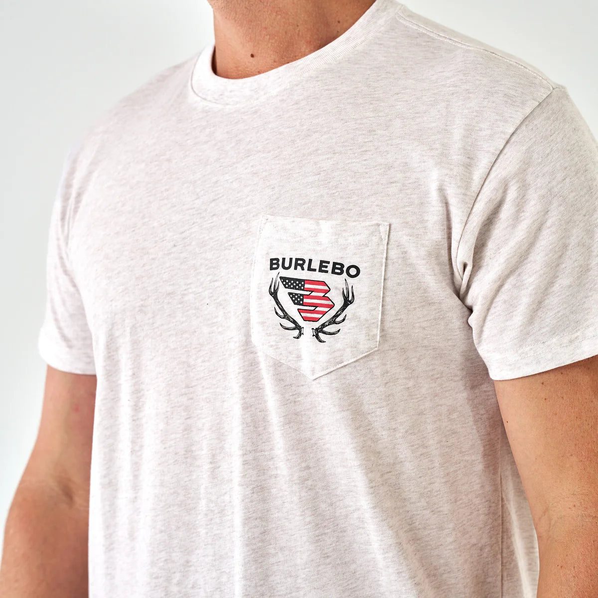 Burlebo® Men's Short Sleeve Tee Elk Horn Logo T-Shirt -Heather Oat SST-EHL-OAT