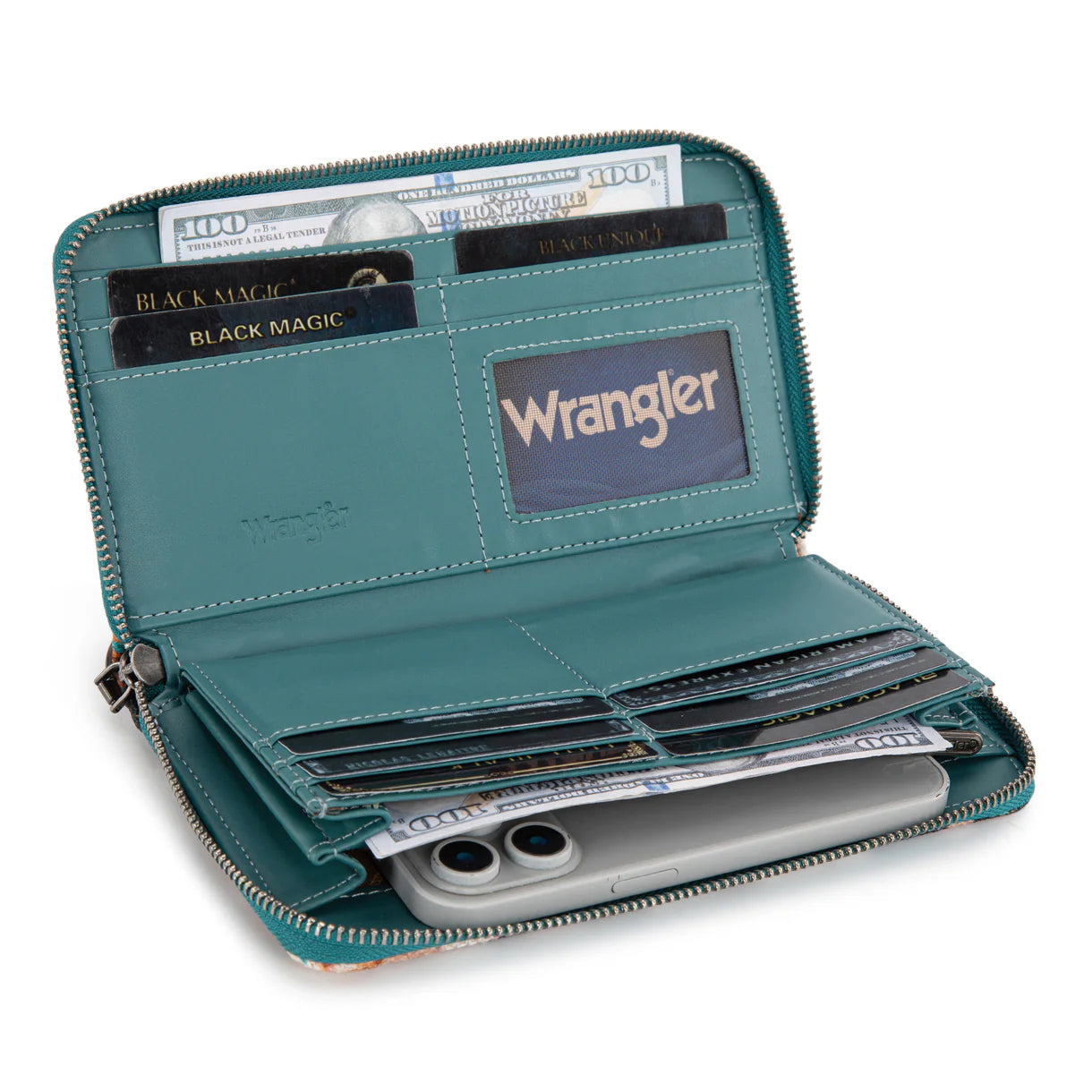 Wrangler® Aztec Print Tote/Crossbody Wallet Set Turquoise WG302-8130WTQ