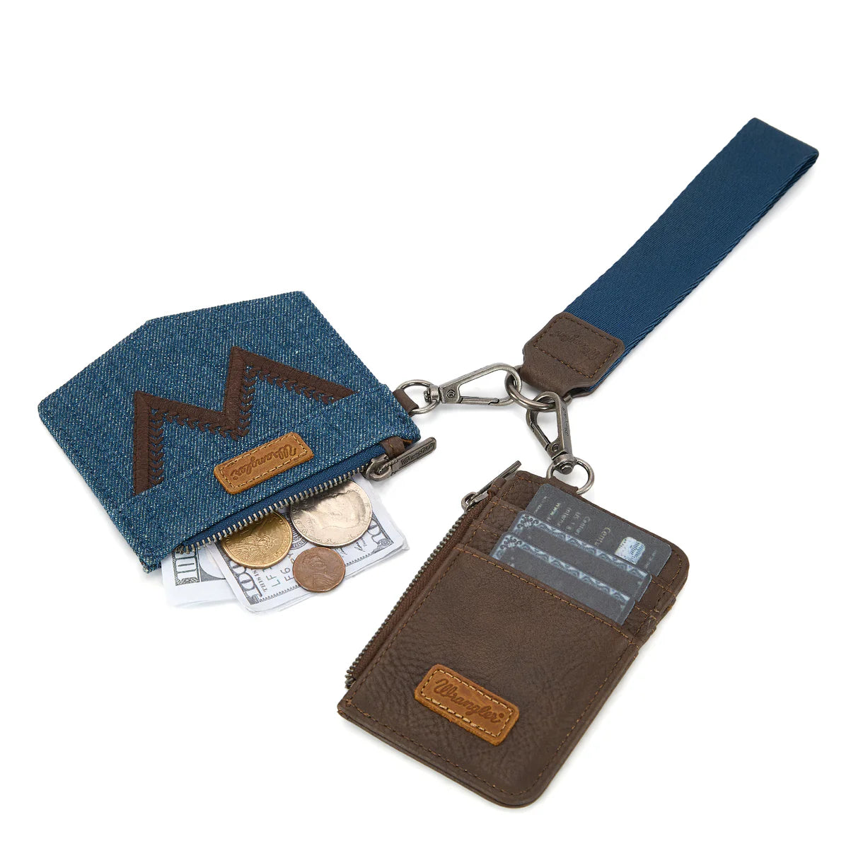 Wrangler® logo "W" Embroidered Dual Pouch Wristlet Coffee WG367-W119CF