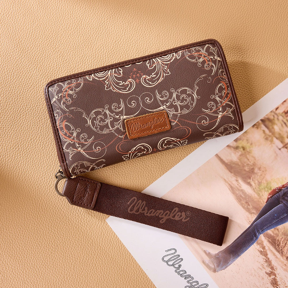 Wrangler® Scroll Print Zip Around Wallet Coffee WG443-W130CF