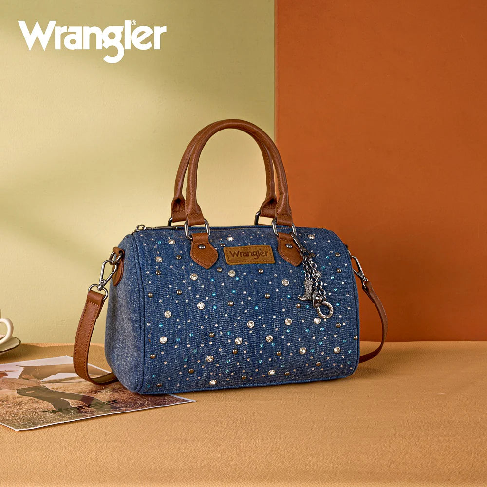 Wrangler® Western Rhinestone Denim Boston Bag/Crossbody Dark Denim WG458-51102DJN