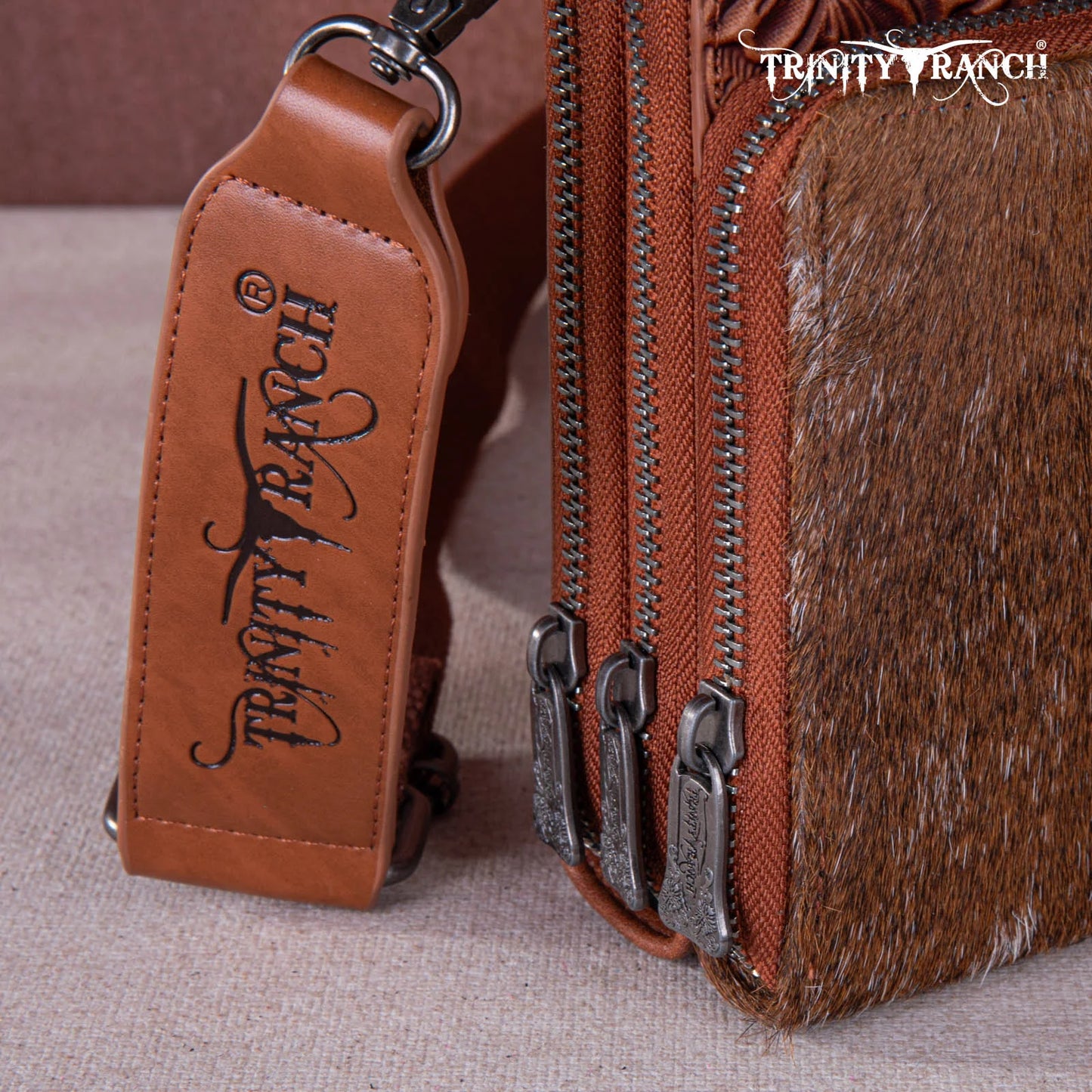 Trinity Ranch® Genuine Hair-On Cowhide /Tooled Collection Phone Purse with Coin Pouch TR159 -183ABR