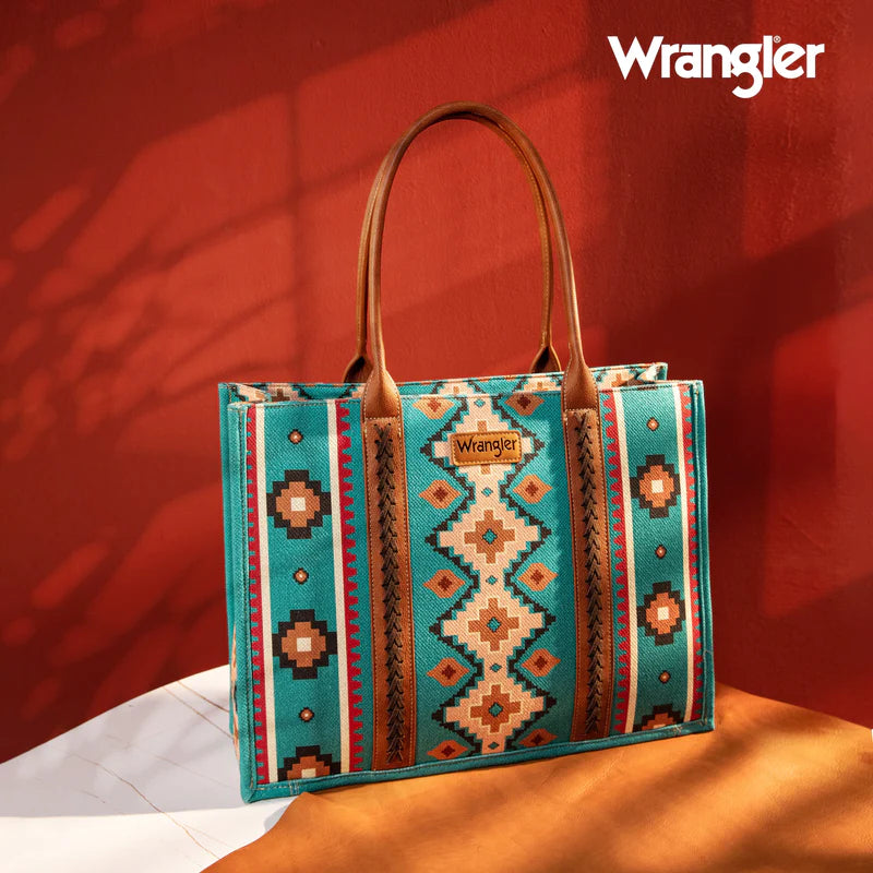Wrangler® Southwestern Dual Sided Canvas Wide Tote - Turquoise