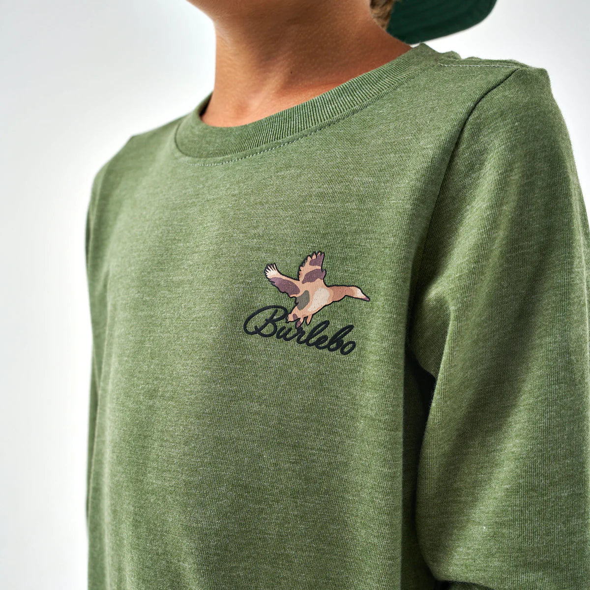 Burlebo® Youth Long Sleeve Tee - Ducks Flying In - Heather Olive Y-LST-DFI-HO