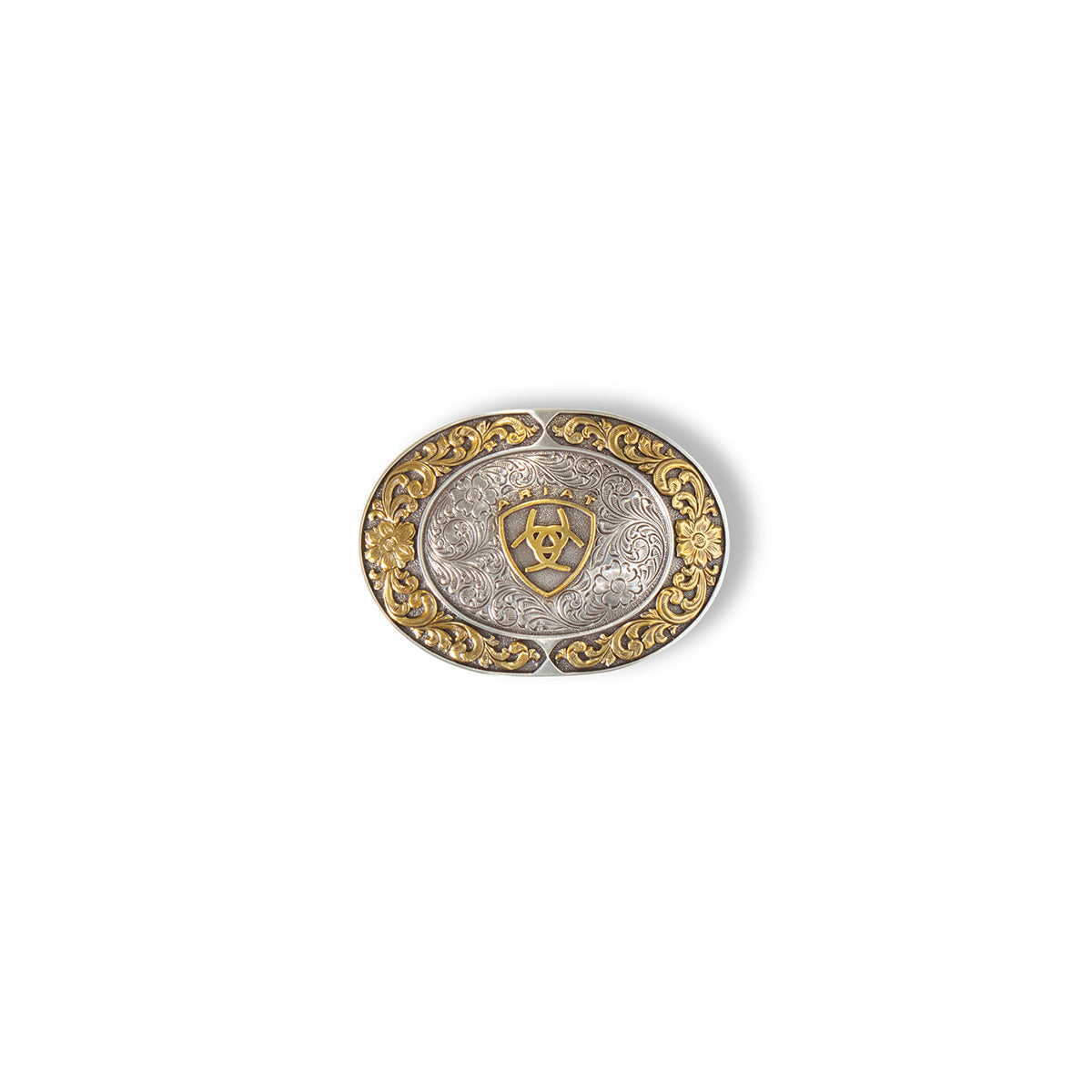 Ariat® Emblem Oval Silver Buckle w/Antique Gold A37020
