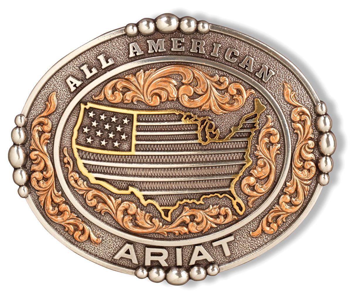Ariat® Oval All American Antique Silver and Antique Gold Belt Buckle A37051
