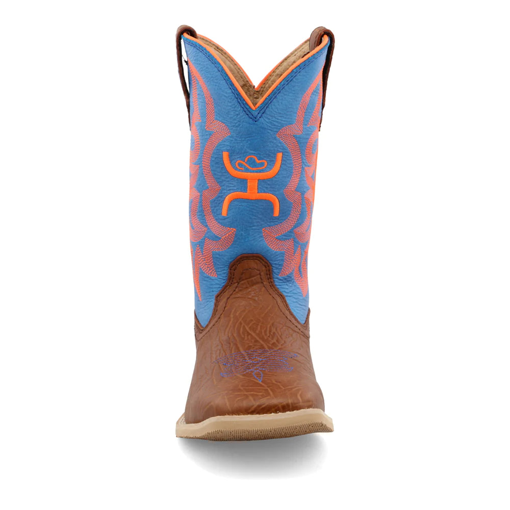 Twisted X® Hooey® Youth Neon Blue and Cognac Square Toe Boots YHY0001