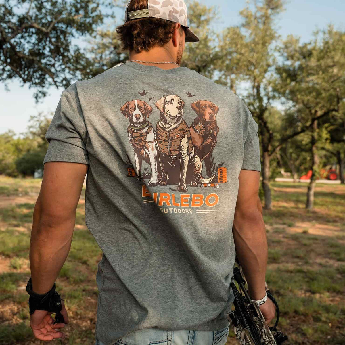 Burlebo® Men's Short Sleeve Tee Camo Duck Dogs - Dark Heather Grey SST-CDD-DHG