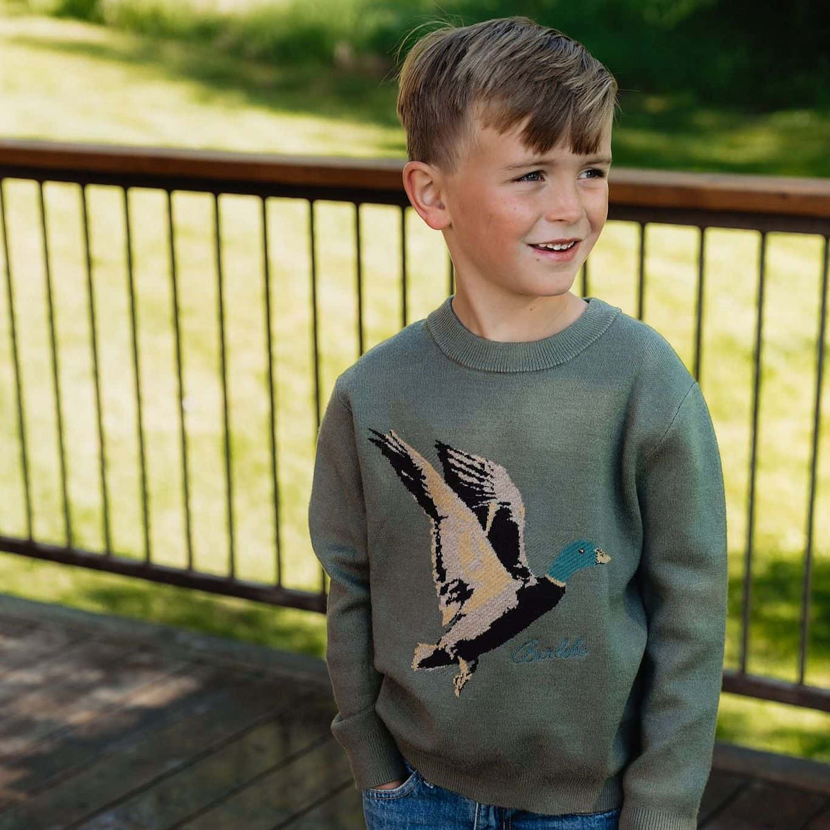 Burlebo® Kid's Cabin Sweater - Olive Duck Y-CABSW-ODK