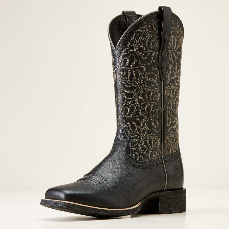 Ariat® Women's Round Up Remuda Wide Square Toe Western Black Boot 10034024