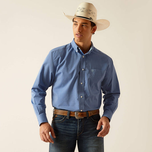 Ariat® Men's Solid Blue Classic Fit Wrinkle Free Shirt 10048866