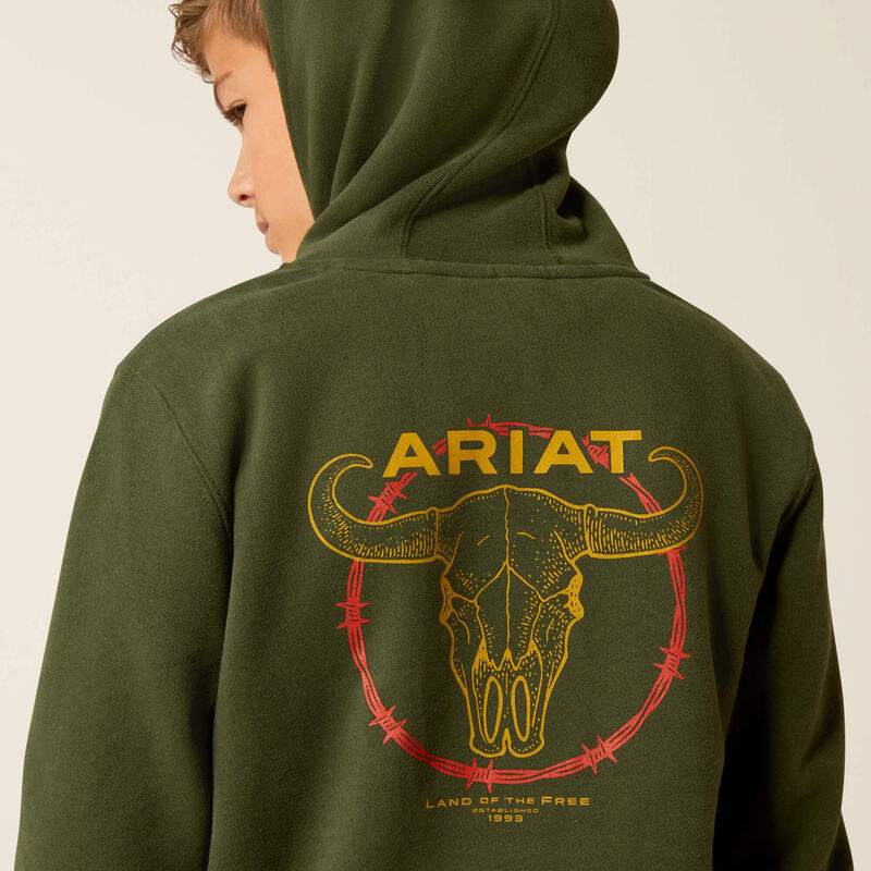 Ariat® Kid's Barbwire Skull Dark Green Hoodie 10052393