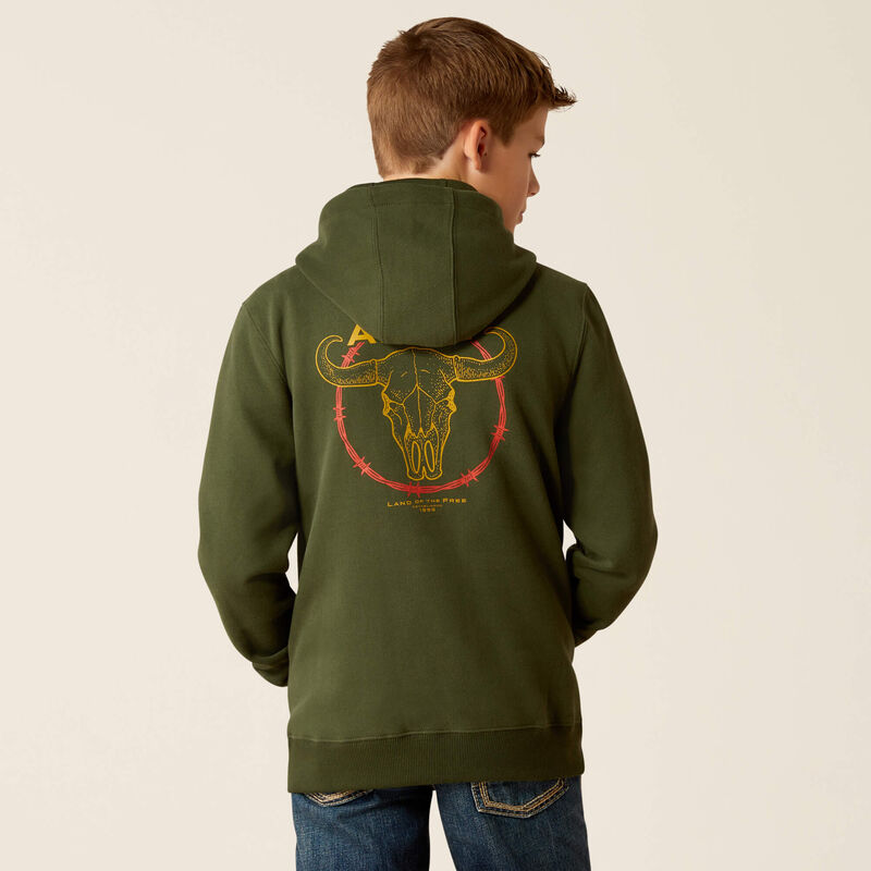 Ariat® Kid's Barbwire Skull Dark Green Hoodie 10052393