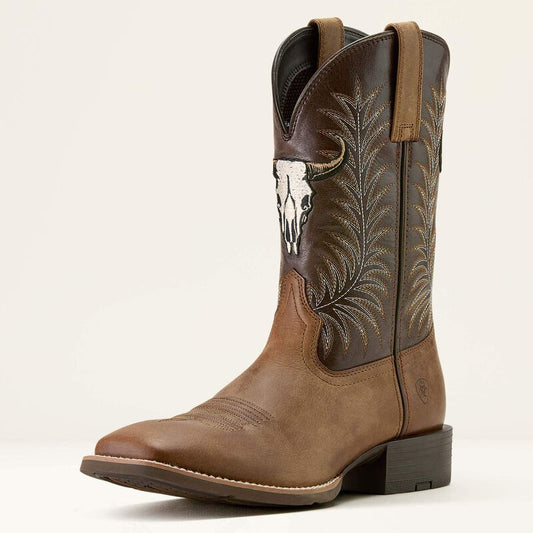 Ariat® Sport Steer Skull Wide Square Toe Cowboy Boot 10064053