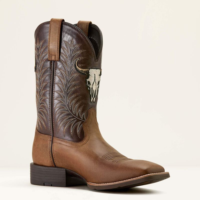 Ariat® Sport Steer Skull Wide Square Toe Cowboy Boot 10064053