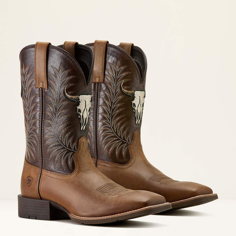 Ariat® Sport Steer Skull Wide Square Toe Cowboy Boot 10064053
