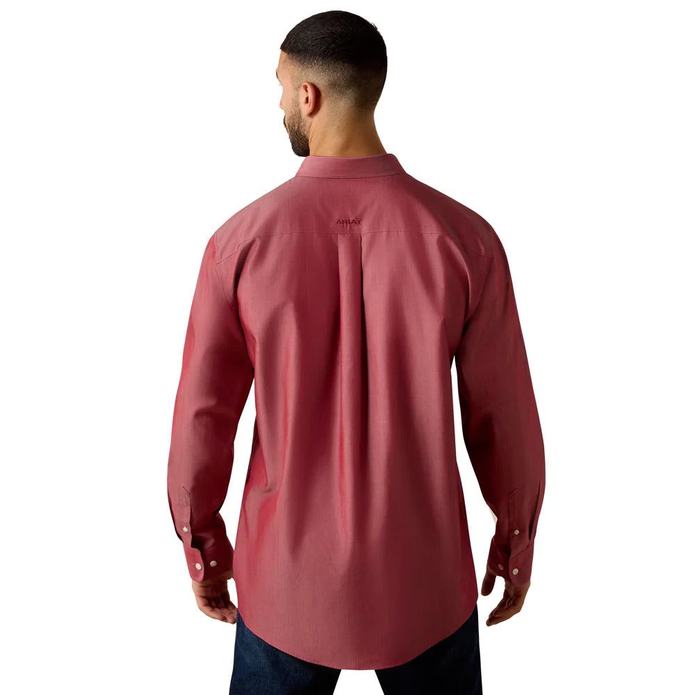 Ariat® Men's Wrinkle Free Solid Pinpoint Oxford Classic Fit Long Sleeve Shirt Rhubarb 10073476