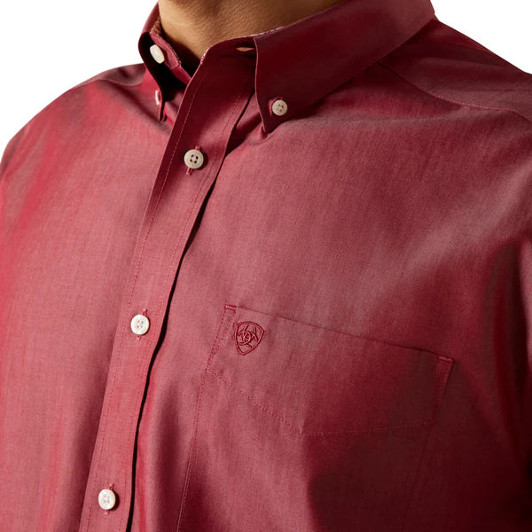Ariat® Men's Wrinkle Free Solid Pinpoint Oxford Classic Fit Long Sleeve Shirt Rhubarb 10073476