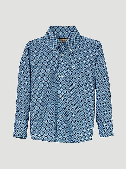 Wrangler® Boy's Classic Button-Down Print Shirt In Blue Chains 112344423