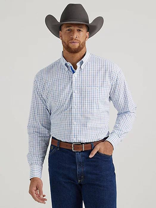 Men's Wrangler® George Strait™ Long Sleeve Button Down One Pocket Shirt In Check White 112344870