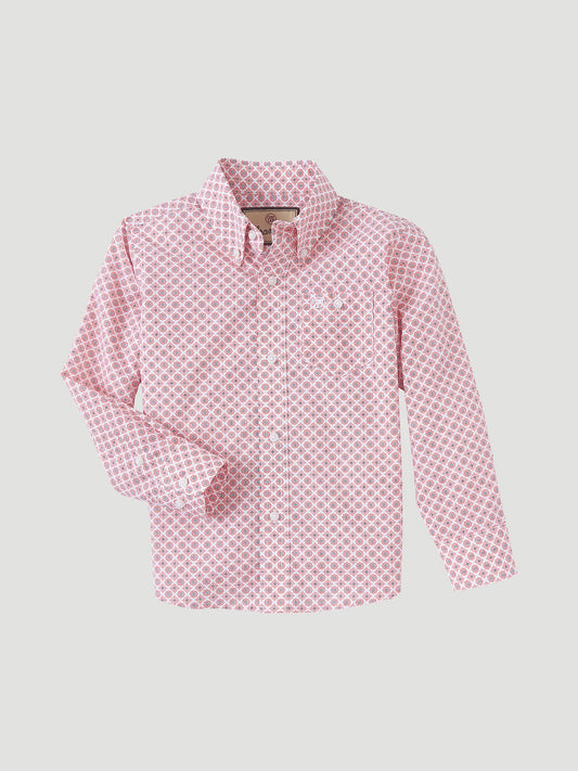 Boy's Wrangler® Classic Button-Down Print Shirt In Orange Diamond 112346232