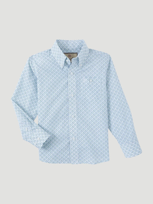 Wrangler® Boy's Classic Button Down Print Shirt In Blue Alt Diamonds 112346233