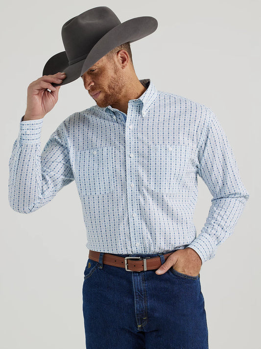 Wrangler® George Strait™ Long Sleeve Button Down Two Pocket Shirt In Globe Blues 112346531