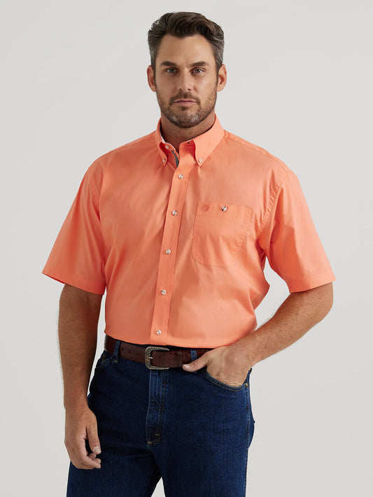 Men's George Strait By Wrangler® Short Sleeve One Pocket Button Down Shirt In Spicy Orange 112346543