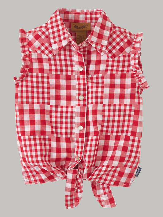 Girl's Wrangler® Sleeveless Picnic Tie Front Shirt in Red 112346581
