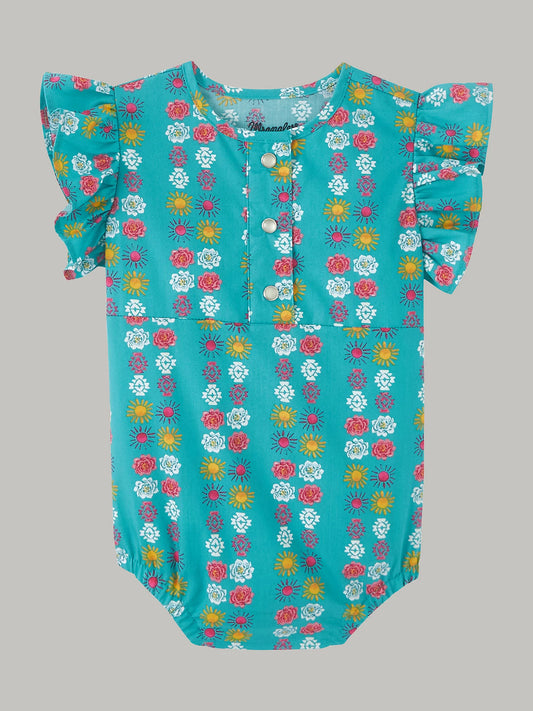 Baby Girl's Wrangler® Ruffle Sleeve Bodysuit In Teal Geo 112346595